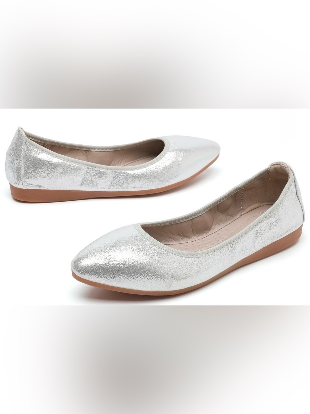 Dadawen Pointed Toe Flexible Silver Metallic Ballet Slippers Size 36 or 5 to 6